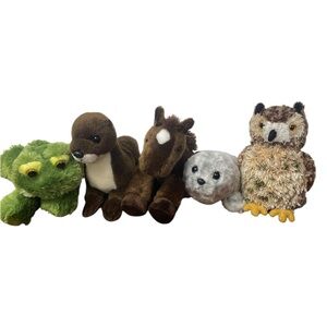 Lot of 5 Aurora Stuffed Animals Frog, Otter, Horse, Seal, and Owl GUC